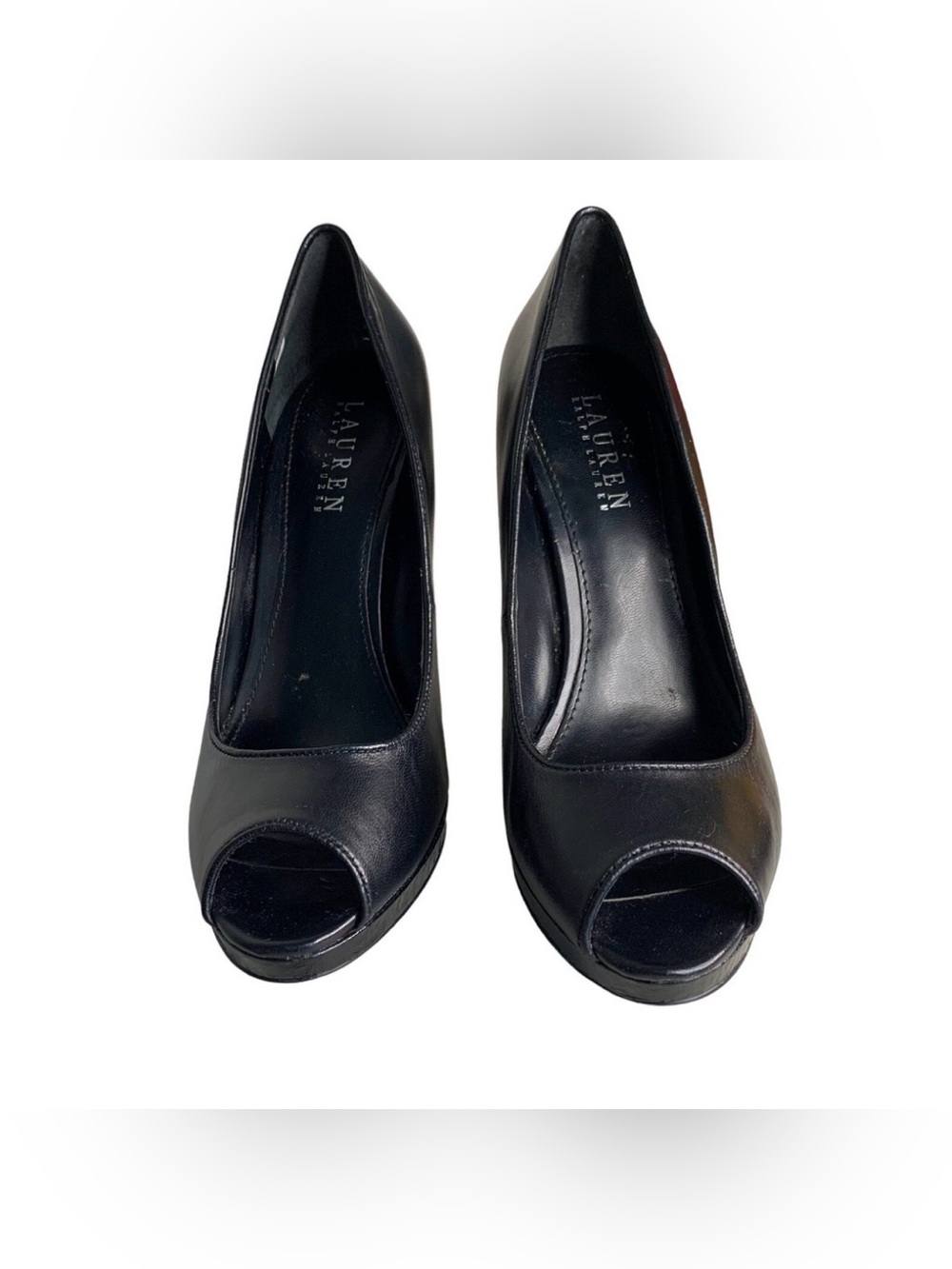 Ralph Lauren Black Peep-Toe Leather Pumps